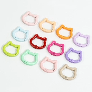 Set of 12 colorful cat-shaped spring snap hooks for DIY keychains and accessories