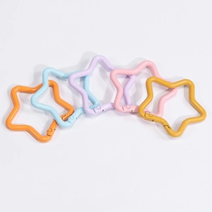 Colorful star-shaped zinc alloy spring snap hooks in macaroon colors for DIY keychains