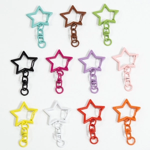 Colorful star-shaped alloy lobster clasps with spring rings for DIY keychains