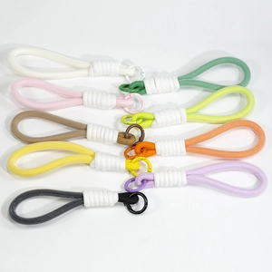 Handmade woven wrist lanyard set in macaron colors with matte metal rings for bags