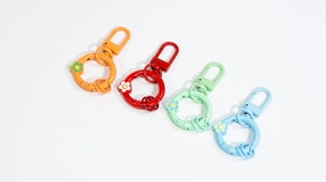 Set of four colorful flower spring gate rings for DIY keychains and bag accessories