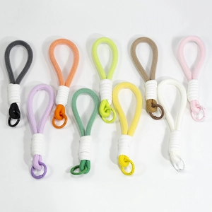 Handmade colorful woven rope keychains set in 9 macaron colors with spring metal rings