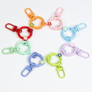 Set of 8 colorful flower spring ring keychains in vibrant zinc alloy with floral charms