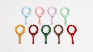 Detailed view of colorful tennis racket spring ring buckles for DIY keychains
