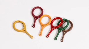 Detail of alloy racquet-shaped spring buckles in six matte colors for DIY accessories