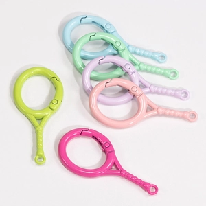 Tennis Racket Shape Alloy Painted Spring Buckle Open Ring DIY Keychain Accessories Colorful Sports Style Pendant Charm