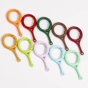Tennis racket shape metal spring ring keychain DIY accessories in 10 vibrant colors