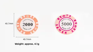 Detail van 40,7 mm pokerchips met de waarden van 2000 en 5000 punten