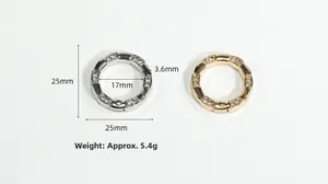 Detail showing 25mm rhinestone spring ring buckle dimensions and polished finish