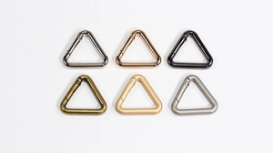 Triangle spring snap hook assortment in six metal finishes for bags and keychains