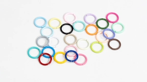 Macro shot of 10mm colorful lacquered iron open rings for DIY jewelry making accessories