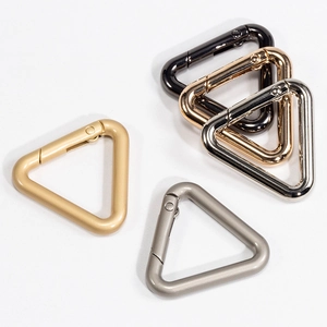 Triangle carabiner clips in five metal finishes for keychains and bag accessories