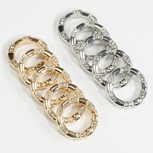 Bamboo style rhinestone spring ring buckles in gold and silver for DIY keychains