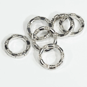 Polished silver zinc alloy bamboo spring ring with rhinestones for DIY jewelry