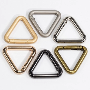 Set of triangular zinc alloy spring buckles in six metallic finishes for keychains