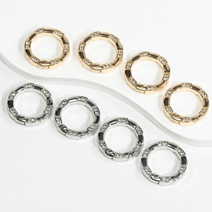 Bamboo style spring gate rings with rhinestones for DIY keychains in gold and silver