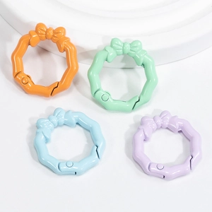 Colorful bow knot round spring ring gate buckles in orange green blue and purple finishes