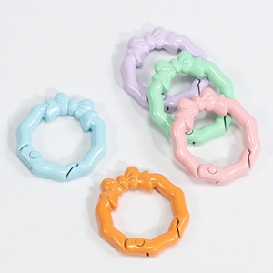 Colorful bow-knot octagon spring ring buckles for DIY keychains and accessory crafts