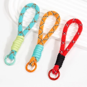 Handgemachtes Geflochtenes Plüschkordel Handy Lanyard Kurzes Handgelenkband Bunter Weberei Schlüsselanhänger Mit Legierung Federring