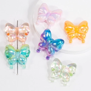 Colorful acrylic butterfly beads with iridescent finish for DIY jewelry and phone charms