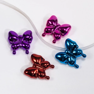 Colorful 3D acrylic butterfly beads with electroplated mirror finish for DIY crafts
