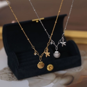 Colliers en acier inoxydable avec pendentifs coquillage et étoile de mer dorés 18K