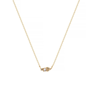 Detailed close-up of 18k gold plated necklace with central round cubic zirconia pendant