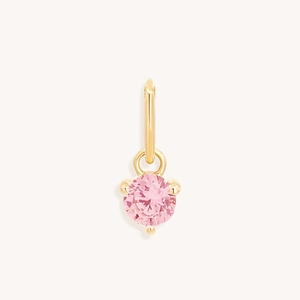 Gouden ronde hanger met roze zirkonia geboortesteen en minimalistische driepootzetting