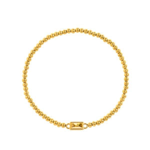 Bracciale minimalista a sfere dorate con una pietra preziosa gialla rettangolare