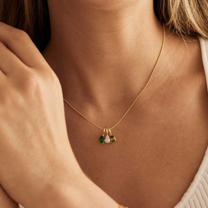 18K gold plated necklace with three colorful pear-cut teardrop birthstone pendants