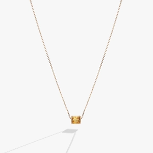 Minimalist titanium steel gold necklace with a rectangular yellow zircon stone pendant