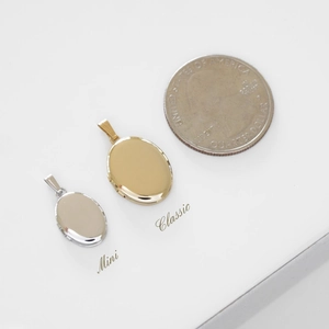 Gepolijste ovale medaillon hanger in mini en klassieke maten met munt voor schaal