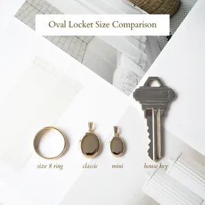 Maattabel voor klassieke en mini ovale medaillon hangers met gouden afwerking
