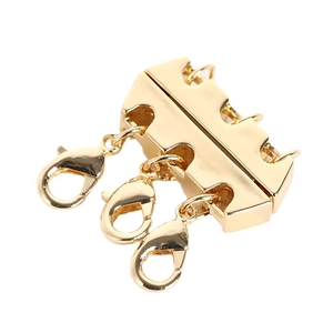 Golden 3-row magnetic layered necklace spacer with lobster clasps to prevent tangling