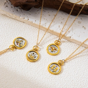 Mixed-metal 18K gold plated 12 zodiac sign pendant necklaces with embossed animal patterns