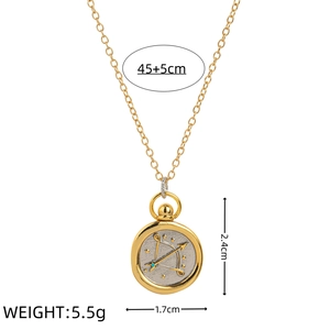 18K gold plated Sagittarius zodiac pendant necklace with two-tone coin medallion