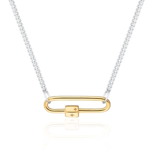Dual-tone stainless steel chain necklace featuring a gold carabiner with star engraving