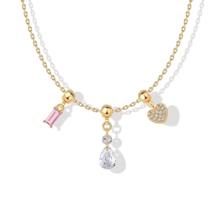 Gouden hoefijzer hart ketting met roze edelsteen en zirkoon hangers voor dames