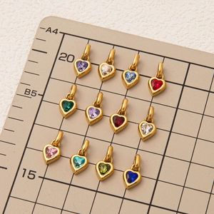 Set of 12 multi-colored heart-shaped crystal pendants with golden bases for DIY jewelry