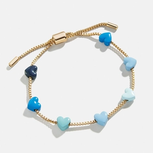 Pulsera de corazón dorada ajustable con cuentas azules degradadas y cadena de caja