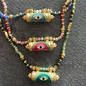 Bohemian Copper Enamel Evil Eye Kaleidoscope Pendant Necklace Retro Woven Rope Chain Gold Plated Eye Choker For Women Men