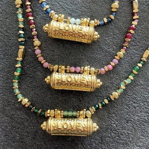 Bohemian gold plated LOVE cylinder pendant necklaces with colorful beaded strands