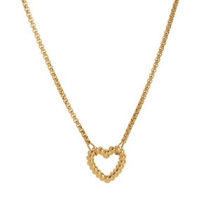 Ciondolo a cuore dorato testurizzato su collana a catena rolo da donna con design perlato