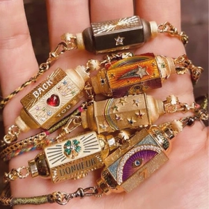 Bohemian gold-plated tarot pendant necklace with colorful enamel charms and gemstones