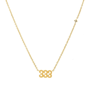Halskette aus Gold-Titanstahl mit Engel-Zahl 333 Anhänger und kleinem Zirkonia-Stein