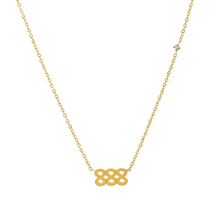 Goldene Titanstahl-Halskette mit Engelsnummer 888 und kleinem Diamant-Akzent