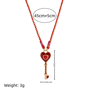 Collar de llave con corazón rojo chapado en oro y cordón trenzado, 45cm para mujeres