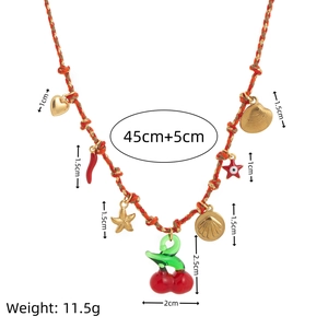 Bohemian woven rope necklace with colorful charms like heart, starfish, and cherry