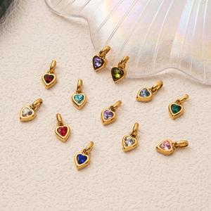 Set of 12 heart-shaped colorful birthstone charms with gold plating for DIY jewelry