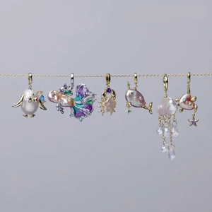 Collana Vintage in Rame Placcato Oro 18K Ciondolo Animale Marino Perla Artificial Barocca Granchio Medusa Pesce Palla Gioielli per Donna